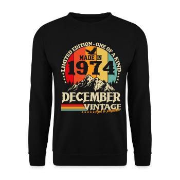 Vintage Décembre 1974 Vintage Rétro Anniversaire - Sweat-shirt Unisexe - noir - Devant - Alina (178cm) & Michal (187cm)