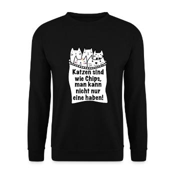 Katzen Chipstüte Fast Food - Unisex Pullover - Schwarz - Vorne - Alina (178cm) & Michal (187cm)