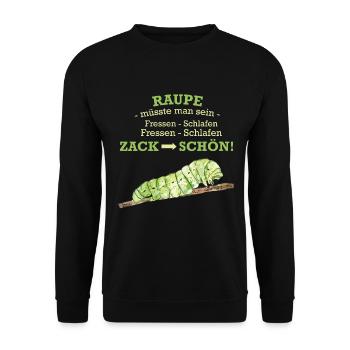 Raupe Fressen Tiere - Unisex Pullover - Schwarz - Vorne - Alina (178cm) & Michal (187cm)