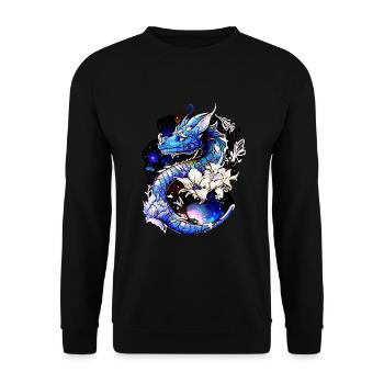 Dragon, Fleurs, Fantaisie, Galaxie, Style en détresse - Sweat-shirt Unisexe - noir - Devant - Alina (178cm) & Michal (187cm)