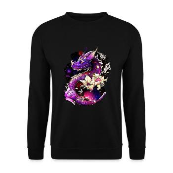 Dragon, Fleurs, Fantaisie, Galaxie, Style en détresse - Sweat-shirt Unisexe - noir - Devant - Alina (178cm) & Michal (187cm)