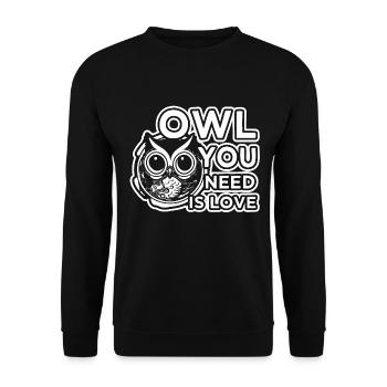 Liebe Witzig Funshirt Eule Eulen Vogel - Unisex Pullover - Schwarz - Vorne - Alina (178cm) & Michal (187cm)