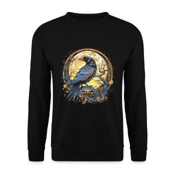 Rabe, Vollmond, keltisch, nordisch, Pagan, Vogel, - Unisex Pullover - Schwarz - Vorne - Alina (178cm) & Michal (187cm)