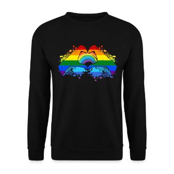 CSD LGBT Hände formen Regenbogen Herz Pride - Unisex Pullover - Schwarz - Vorne - Alina (178cm) & Michal (187cm)