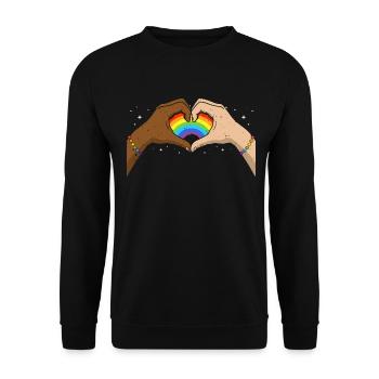 CSD LGBT Hände formen Regenbogen Herz Pride - Unisex Pullover - Schwarz - Vorne - Alina (178cm) & Michal (187cm)