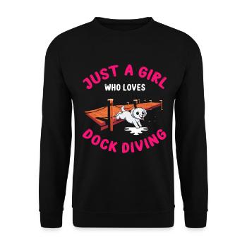 Dock Diving Design für Dog Jumping und Dock Dog - Unisex Pullover - Schwarz - Vorne - Alina (178cm) & Michal (187cm)