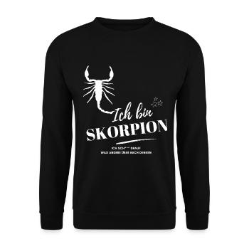 Ich bin Skorpion Sternzeichen Astrologie - Unisex Pullover - Schwarz - Vorne - Alina (178cm) & Michal (187cm)
