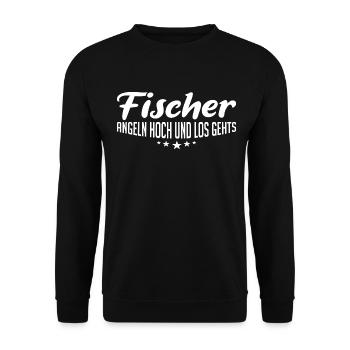 Fischer | Fischer angeln hoch und los gehts - Unisex Pullover - Schwarz - Vorne - Alina (178cm) & Michal (187cm)