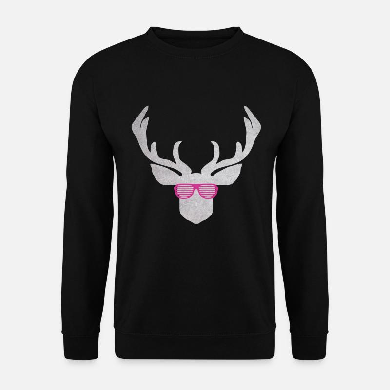 Hirsch mit pinker Brille in silber Farbener Textur - Unisex Pullover - Schwarz