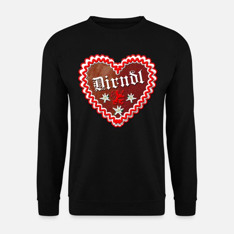 38 Lebkuchenherz Dirndl Bayern Löwe Edelweiss - Unisex Pullover - Schwarz