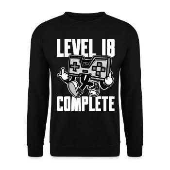 Level 18 Complete Geburtstagsgeschenk 18 Jahre - Unisex Pullover - Schwarz - Vorne - Alina (178cm) & Michal (187cm)