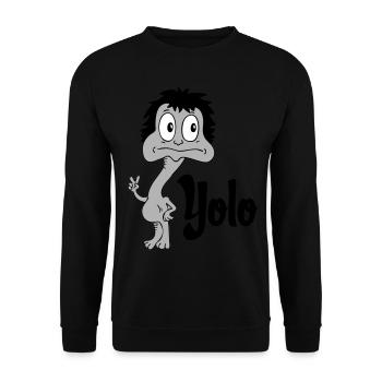 Sprüche Lustige Comic Yolo - Unisex Pullover - Schwarz - Vorne - Alina (178cm) & Michal (187cm)
