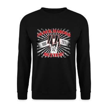 44. Geburtstag eines Metalfan oder Motorradfahrer - Unisex Pullover - Schwarz - Vorne - Alina (178cm) & Michal (187cm)