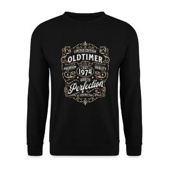 Vintage Car Round Birthday 1974 50th Birthday - Unisex Sweatshirt - black - Front - Alina (178cm) & Michal (187cm)