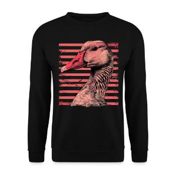 Gans mit vintage pinken Streifen - Unisex Pullover - Schwarz - Vorne - Alina (178cm) & Michal (187cm)