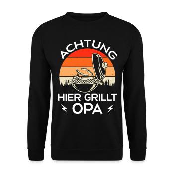Grillen Grillmeister Opa Grill Geschenkidee - Unisex Pullover - Schwarz - Vorne - Alina (178cm) & Michal (187cm)