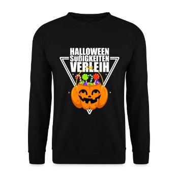 Halloween Süßigkeiten Verleih Partyshirt - Unisex Pullover - Schwarz - Vorne - Alina (178cm) & Michal (187cm)
