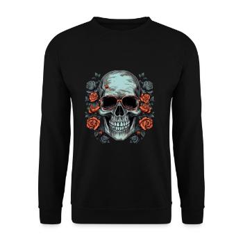 Crâne de hipster cool avec des lunettes et des roses - Sweat-shirt Unisexe - noir - Devant - Alina (178cm) & Michal (187cm)
