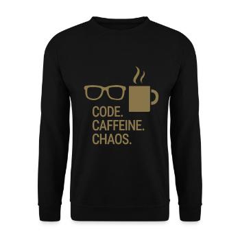 Code. Caffeine. Chaos. - Unisex Pullover - Schwarz - Vorne - Alina (178cm) & Michal (187cm)