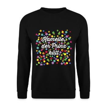 Karneval, Kamelle der Prinz kütt - Unisex Pullover - Schwarz - Vorne - Alina (178cm) & Michal (187cm)