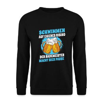 Schwimmen Auf Eigenes Risiko Bademeister Spruch - Unisex Pullover - Schwarz - Vorne - Alina (178cm) & Michal (187cm)