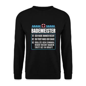 Bademeister Regeln Spruch Lustig Rettungsschwimmer - Unisex Pullover - Schwarz - Vorne - Alina (178cm) & Michal (187cm)