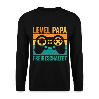 Level Papa Freigeschaltet Ankündigung Vater Geburt - Unisex Pullover - Schwarz - Vorne - Alina (178cm) & Michal (187cm)