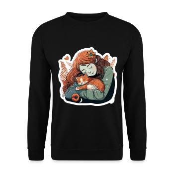 Katzenmama Katze Anime Kätzchen Liebe Frau Mama - Unisex Pullover - Schwarz - Vorne - Alina (178cm) & Michal (187cm)