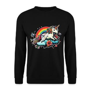 Mignon licorne arc-en-ciel, nuage, style kawaii - Sweat-shirt Unisexe - noir - Devant - Alina (178cm) & Michal (187cm)