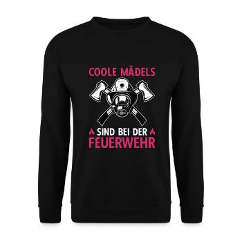 Coole Mädels Sind Bei Der Feuerwehr - Unisex Pullover - Schwarz - Vorne - Alina (178cm) & Michal (187cm)
