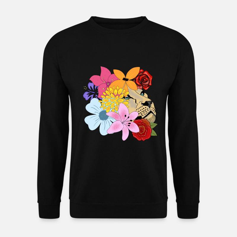 Löwin mit Blumen - Unisex Pullover - Schwarz