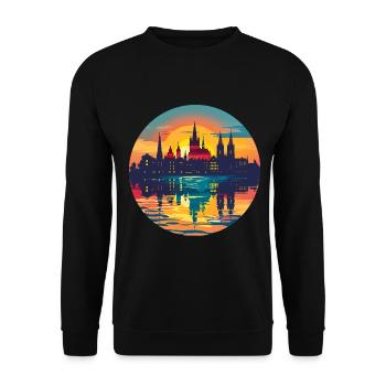 Aachen Skyline - Unisex Sweatshirt - black - Front - Alina (178cm) & Michal (187cm)