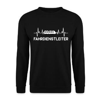 Fahrdienstleiter Zug Eisenbahn Herzschlag Beruf - Unisex Pullover - Schwarz - Vorne - Alina (178cm) & Michal (187cm)