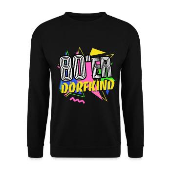 80er Dorfkind - 80er Jahre - bunt + verrückt - Unisex Pullover - Schwarz - Vorne - Alina (178cm) & Michal (187cm)