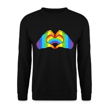 CSD LGBT Hände formen Regenbogen Herz Pride - Unisex Pullover - Schwarz - Vorne - Alina (178cm) & Michal (187cm)