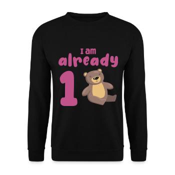 Ich bin bereits 1 Jahr alt 1. Geburtstag - Unisex Pullover - Schwarz - Vorne - Alina (178cm) & Michal (187cm)