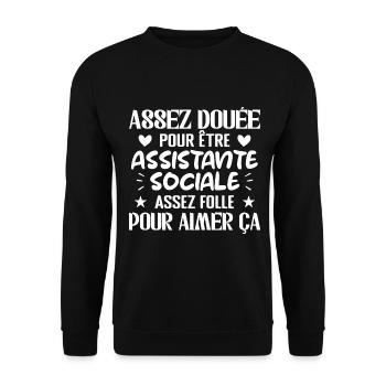 Assistante Sociale Humour Métier Idée Cadeau Femme - Sweat-shirt Unisexe - noir - Devant - Alina (178cm) & Michal (187cm)