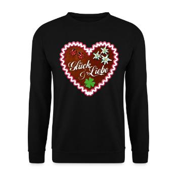 Lebkuchenherz Glück und Liebe - Unisex Pullover - Schwarz - Vorne - Alina (178cm) & Michal (187cm)