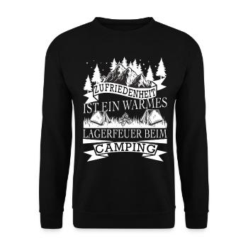 WARMES LAGERFEUER BEIM CAMPING - Campingplatz - Unisex Pullover - Schwarz - Vorne - Alina (178cm) & Michal (187cm)