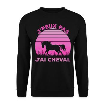 J'Peux Pas J'ai Cheval Animal Equitation - Sweat-shirt Unisexe - noir - Devant - Alina (178cm) & Michal (187cm)