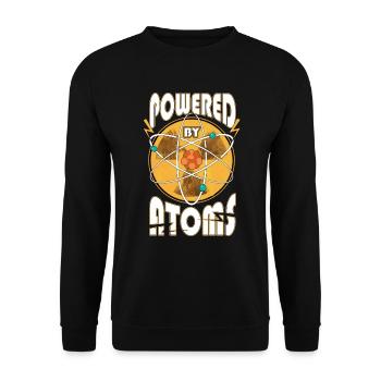 Powered by Atoms Funny Sayings Physics Gift - Unisex Sweatshirt - black - Front - Alina (178cm) & Michal (187cm)