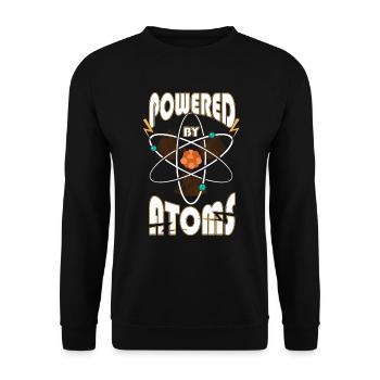 Powered by Atoms Funny Sayings Physics Gift - Unisex Sweatshirt - black - Front - Alina (178cm) & Michal (187cm)