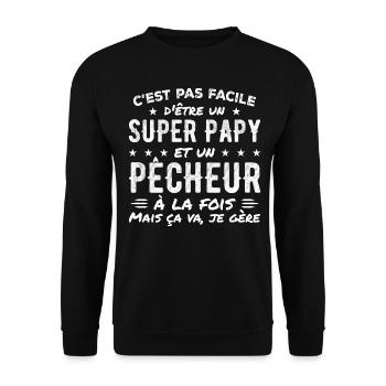 Super-Opa und Fischer-Geschenk - Unisex Pullover - Schwarz - Vorne - Alina (178cm) & Michal (187cm)
