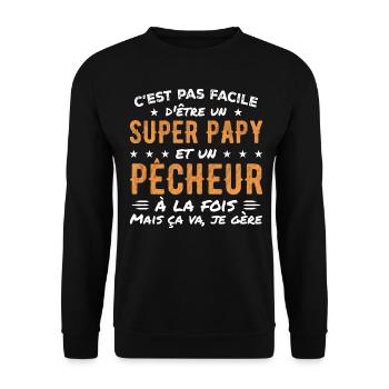 Super-Opa und Fischer-Geschenk - Unisex Pullover - Schwarz - Vorne - Alina (178cm) & Michal (187cm)