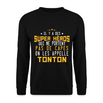 il y a des super-héros ... tonton - Sweat-shirt Unisexe - noir - Devant - Alina (178cm) & Michal (187cm)