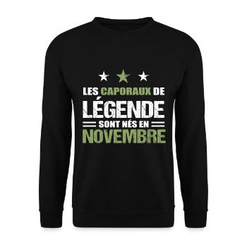 Caporal cadeau anniversaire novembre militaire - Sweat-shirt Unisexe - noir - Devant - Alina (178cm) & Michal (187cm)
