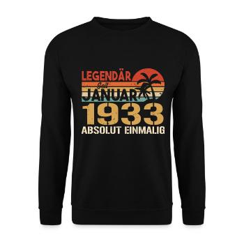 Geburtstagsgeschenk geboren im Januar 1933 - Unisex Pullover - Schwarz - Vorne - Alina (178cm) & Michal (187cm)