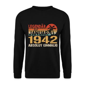 Geburtstagsgeschenk geboren im Januar 1942 - Unisex Pullover - Schwarz - Vorne - Alina (178cm) & Michal (187cm)
