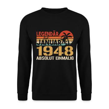 Geburtstagsgeschenk geboren im Januar 1948 - Unisex Pullover - Schwarz - Vorne - Alina (178cm) & Michal (187cm)