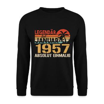 Geburtstagsgeschenk geboren im Januar 1957 - Unisex Pullover - Schwarz - Vorne - Alina (178cm) & Michal (187cm)